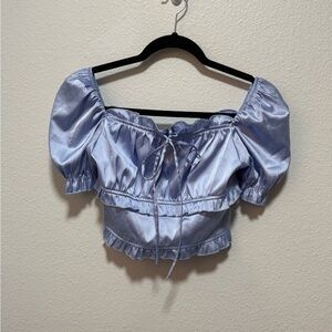 Pale Jade Periwinkle Peasant Off-Shoulder Crop Top Size Small